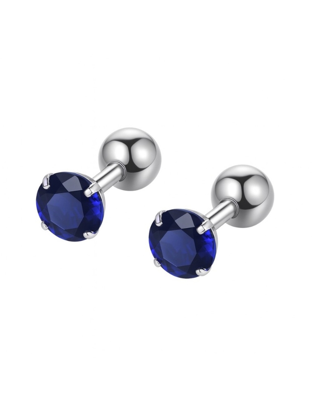 Sapphire Blue CZ Stud Earrings 16G 6mm Stainless Steel